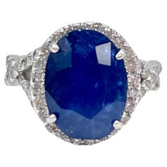 7.31 Carat Natural Sapphire Ring in 14K White Gold Size 6