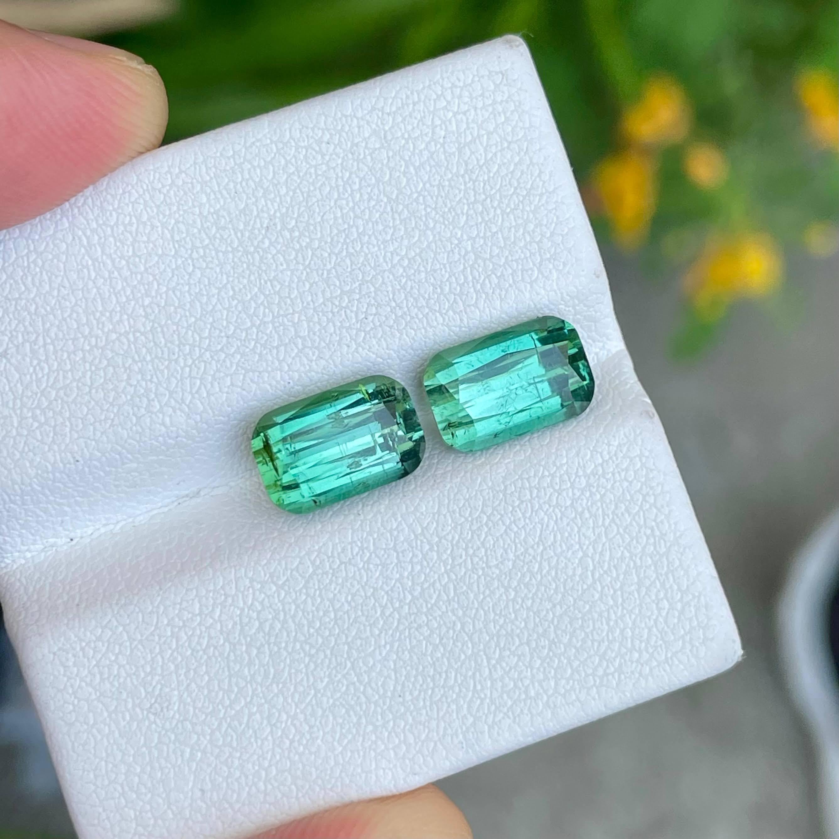 7.31 Carats Greenish Blue Tourmaline Pair Cushion Cut Natural Afghan Gemstone In New Condition For Sale In Bangkok, TH