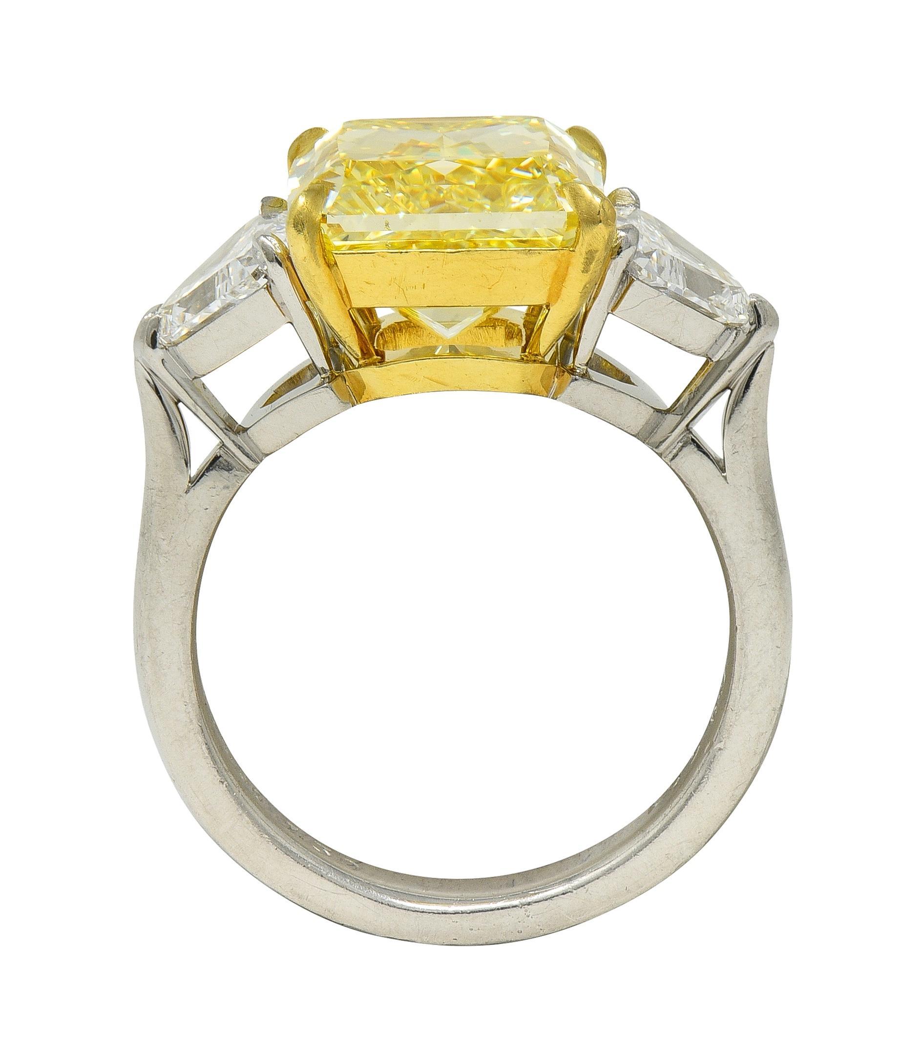 7.31 CTW Fancy Intense Yellow Diamond Platinum 18K Gold Engagement Ring GIA For Sale 3