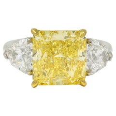 7.31 CTW Fancy Intense Yellow Diamond Platinum 18K Gold Engagement Ring GIA