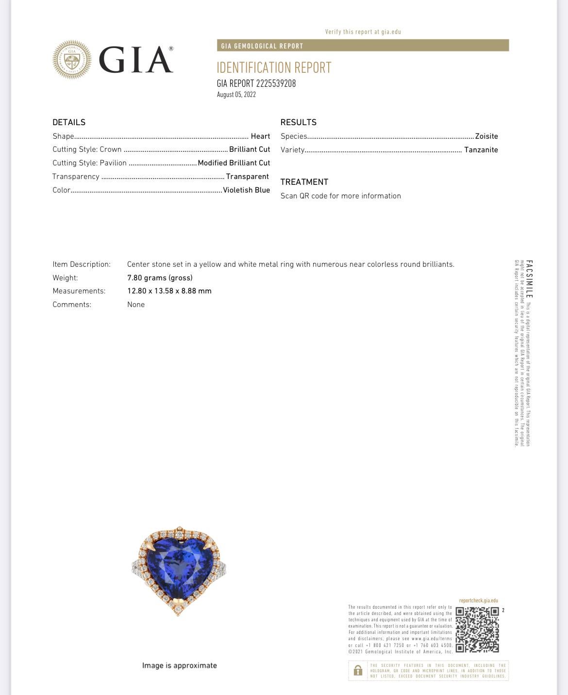 7,31 Karat herzförmiger Tansanitring. GIA-zertifiziert. (Herzschliff) im Angebot