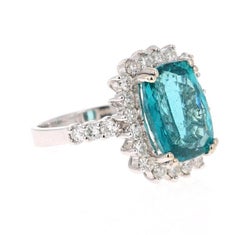 7.32 Carat Apatite Diamond Ring 14 Karat White Gold Ring