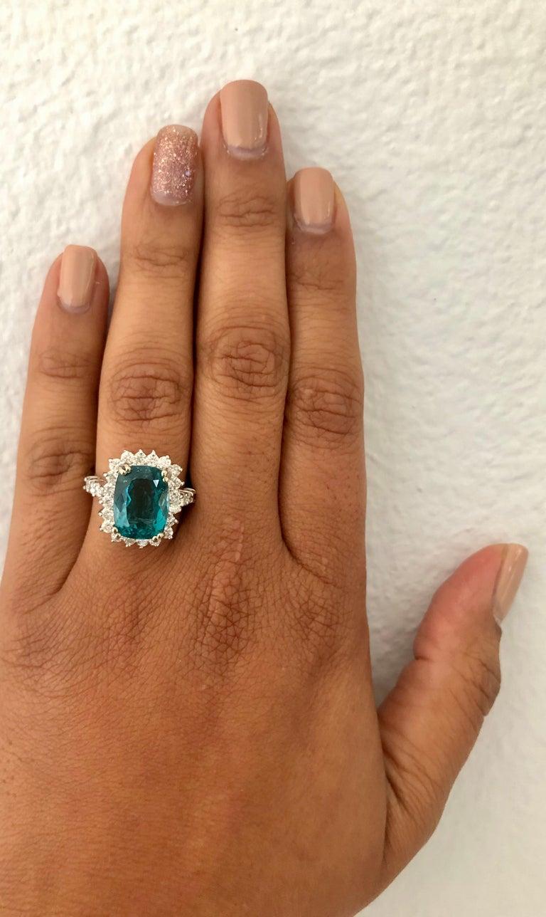7.32 Carat Apatite Diamond Ring 14 Karat White Gold Ring In New Condition In Los Angeles, CA