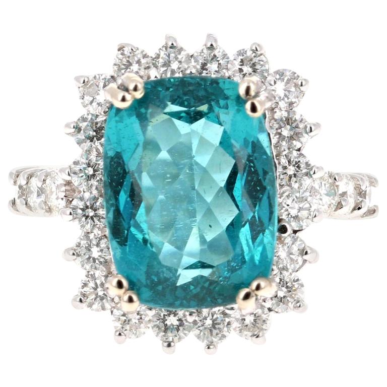 7.32 Carat Apatite Diamond Ring 14 Karat White Gold Ring