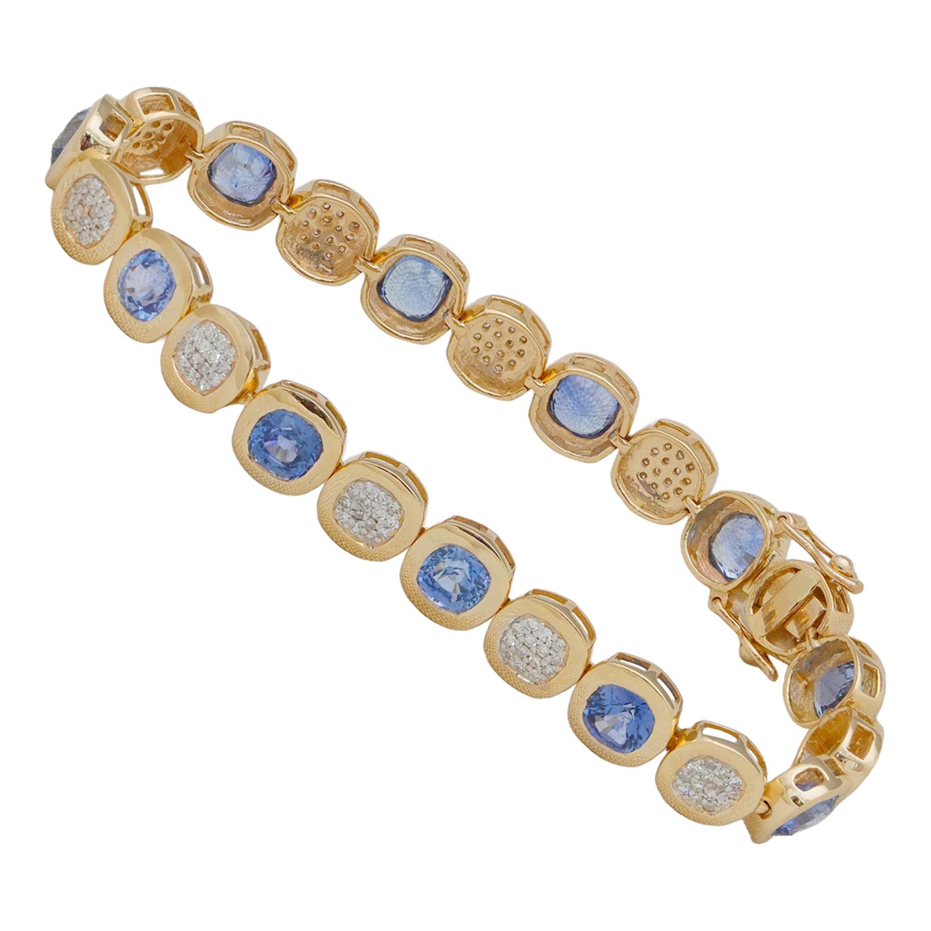 Natural Diamond Blue Sapphire Gemstone 14k Yellow Gold Bracelet Fine Jewelry