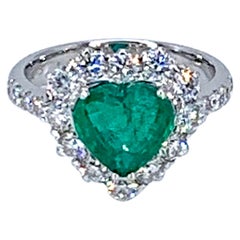 7.32 Carat Emerald & Diamond Heart Ring