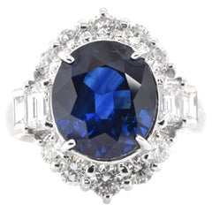 7.32 Carat Natural Sapphire and Diamond Cocktail Ring Set in Platinum