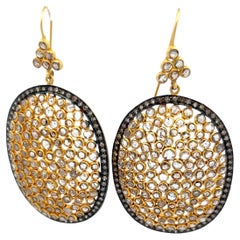 7,32 Karat Rosenschliff und runder Diamant 18 Karat Gelbgold baumelnde Ohrringe