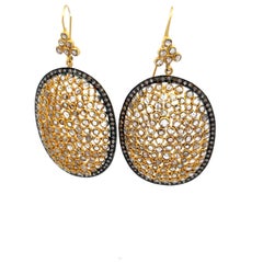 7,32 Karat Rosenschliff und runder Diamant 18 Karat Gelbgold baumelnde Ohrringe