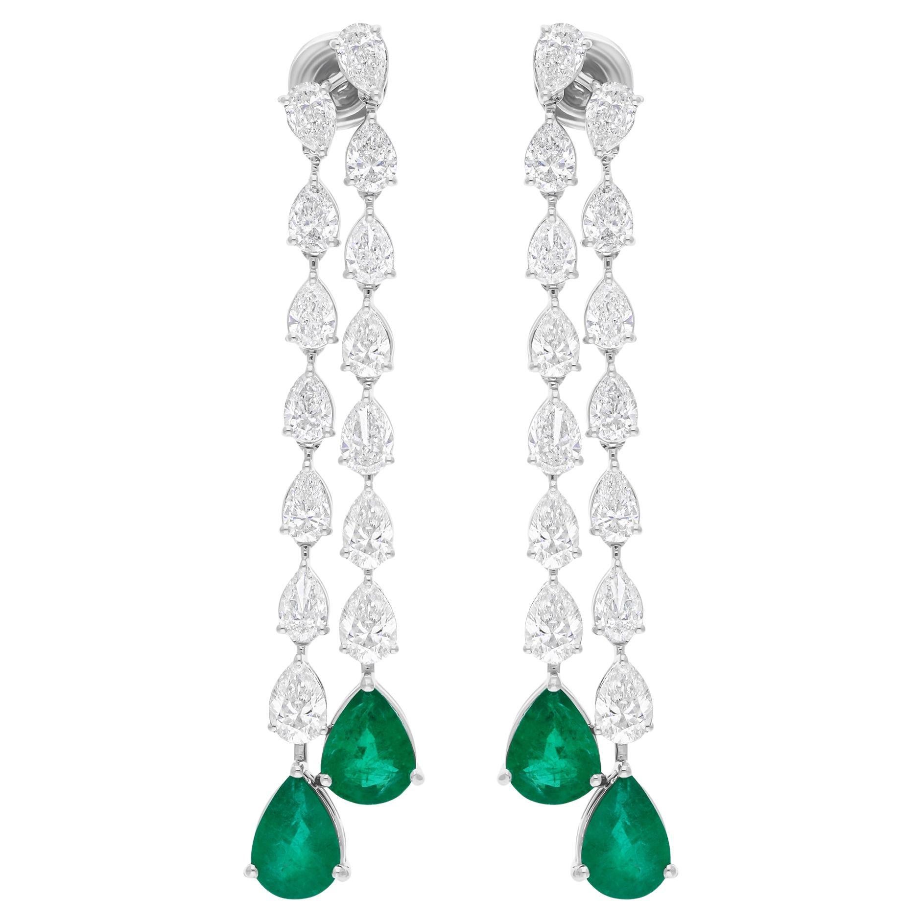 7,32 carati di diamante SI/H 5,05 carati di smeraldo dello Zambia Orecchini in oro bianco 18 carati