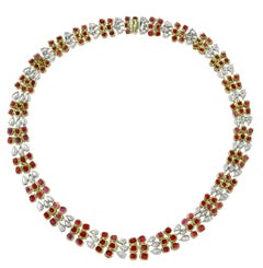 73.26 Carat Burma No Heat Ruby And Diamond Necklace in 18K White Gold