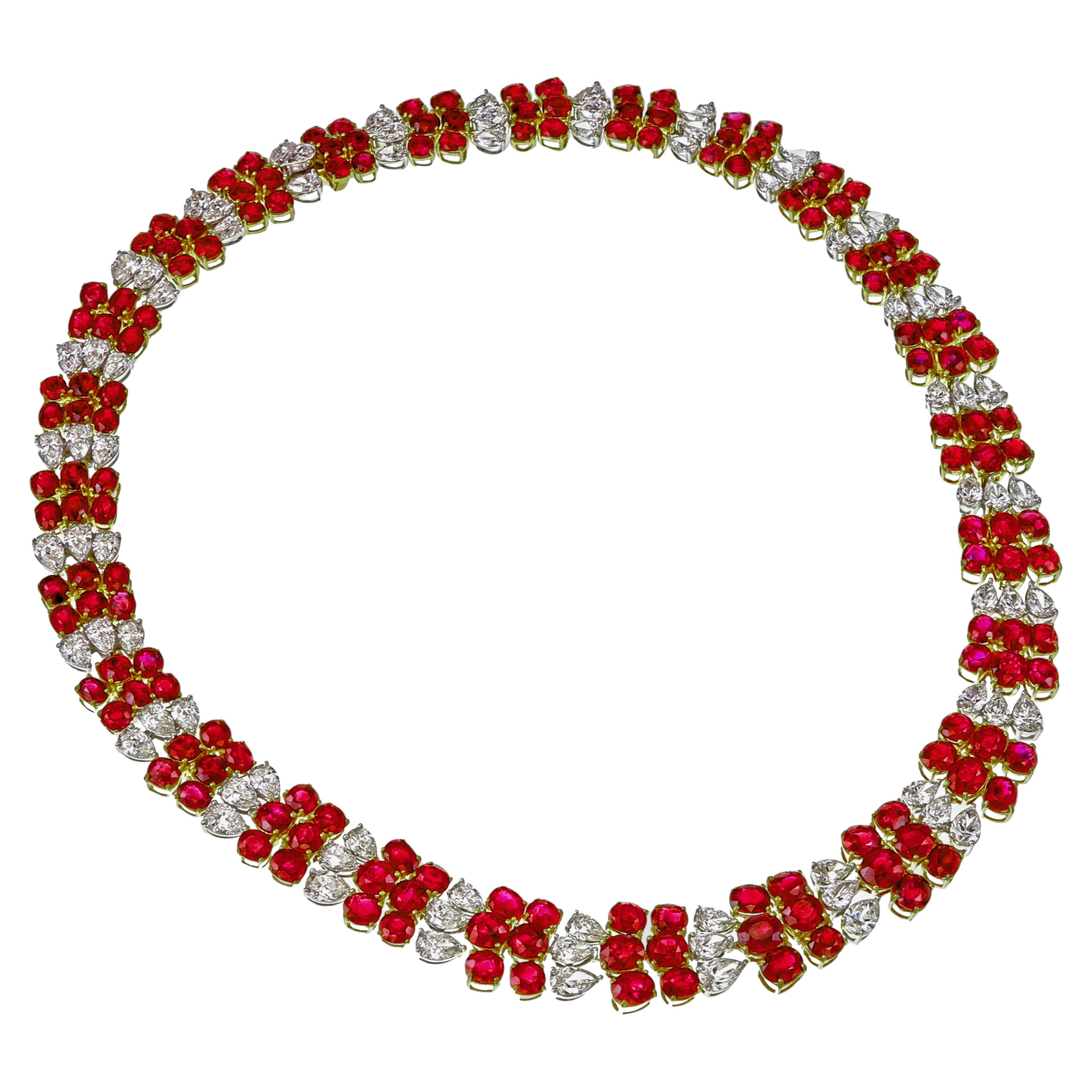 Collana di diamanti e rubini Burma No Heat da 73,26 carati in oro bianco 18 carati