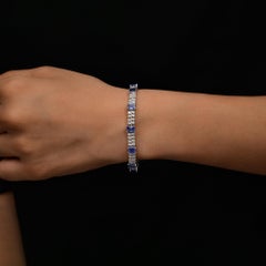7.32Ct Blue Sapphire 3.36Ct Diamond Tennis Bracelet 14k White Gold Fine Jewelry