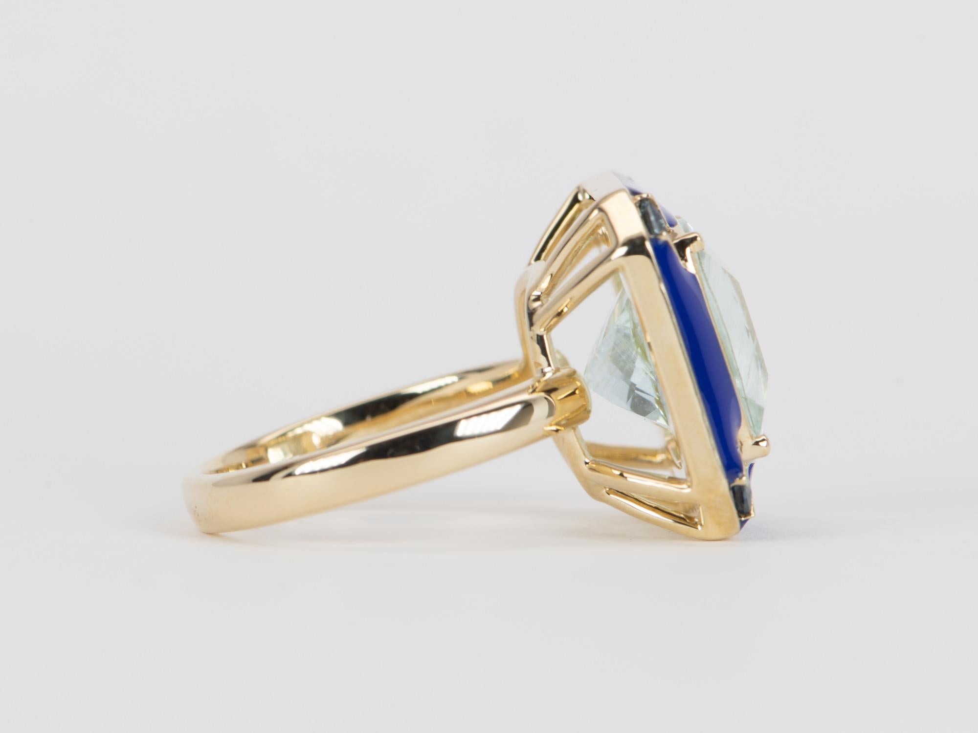 7.32ct Galaxy Aquamarine with Teal Sapphire and Enamel Halo 9K Gold Ring R6538 In New Condition For Sale In Osprey, FL