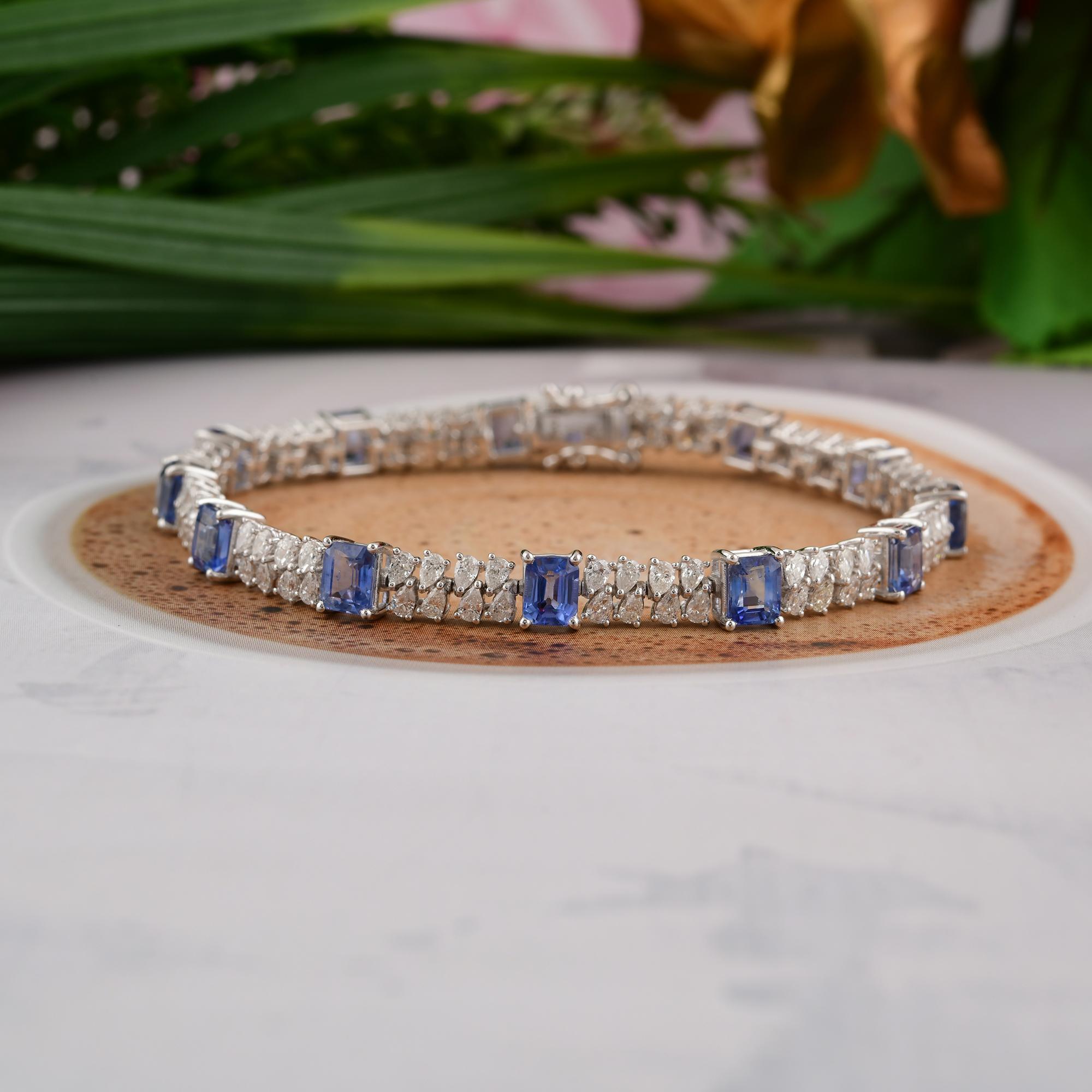 Zafiro azul brillante de 7,32 quilates y pulsera de tenis con diamantes de 3,36 quilates, oro blanco de 18 quilates Corte octogonal en venta