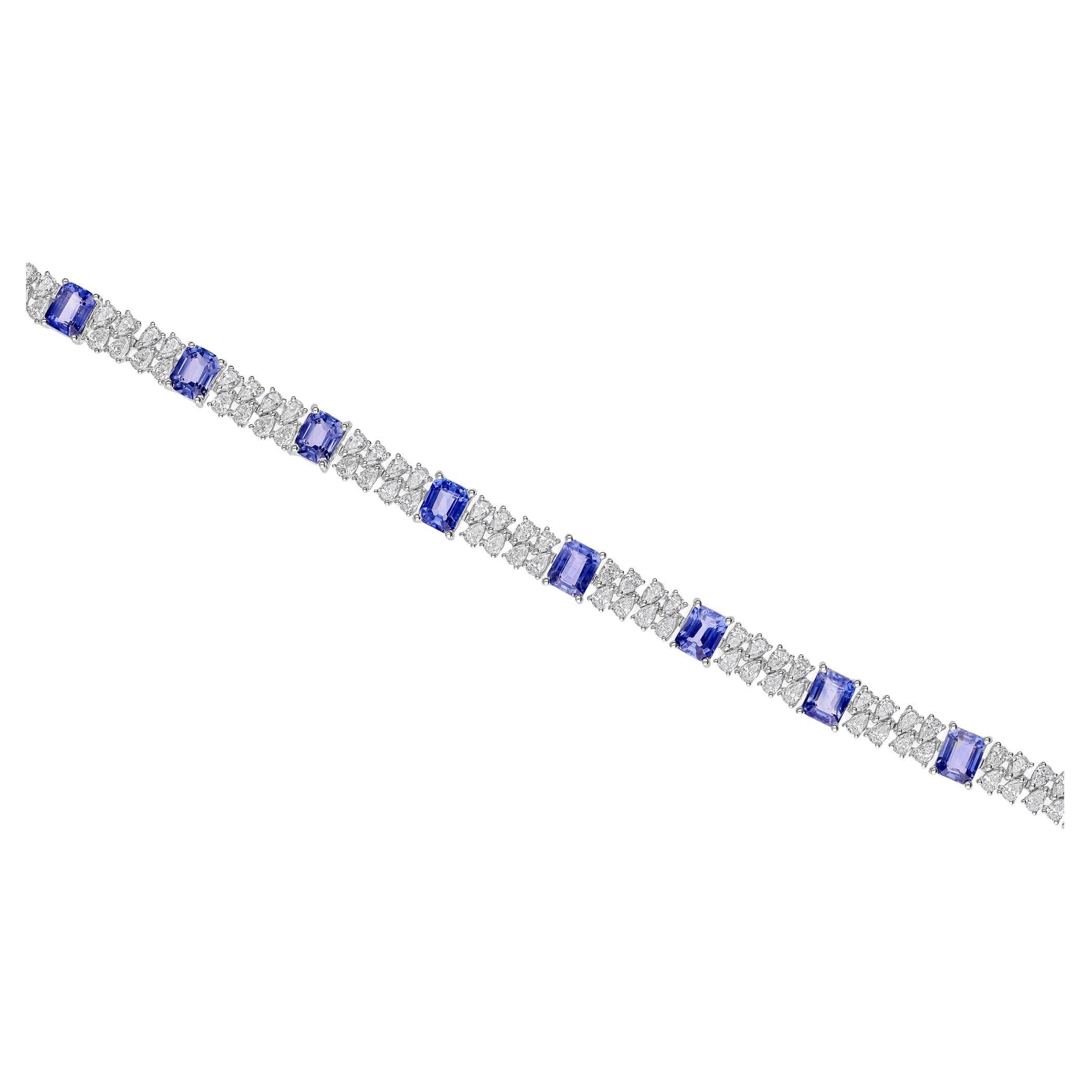 Zafiro azul brillante de 7,32 quilates y pulsera de tenis con diamantes de 3,36 quilates, oro blanco de 18 quilates en venta
