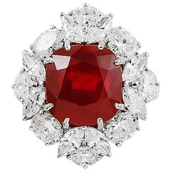  7.33 Carat Burma Ruby and Diamond Ring