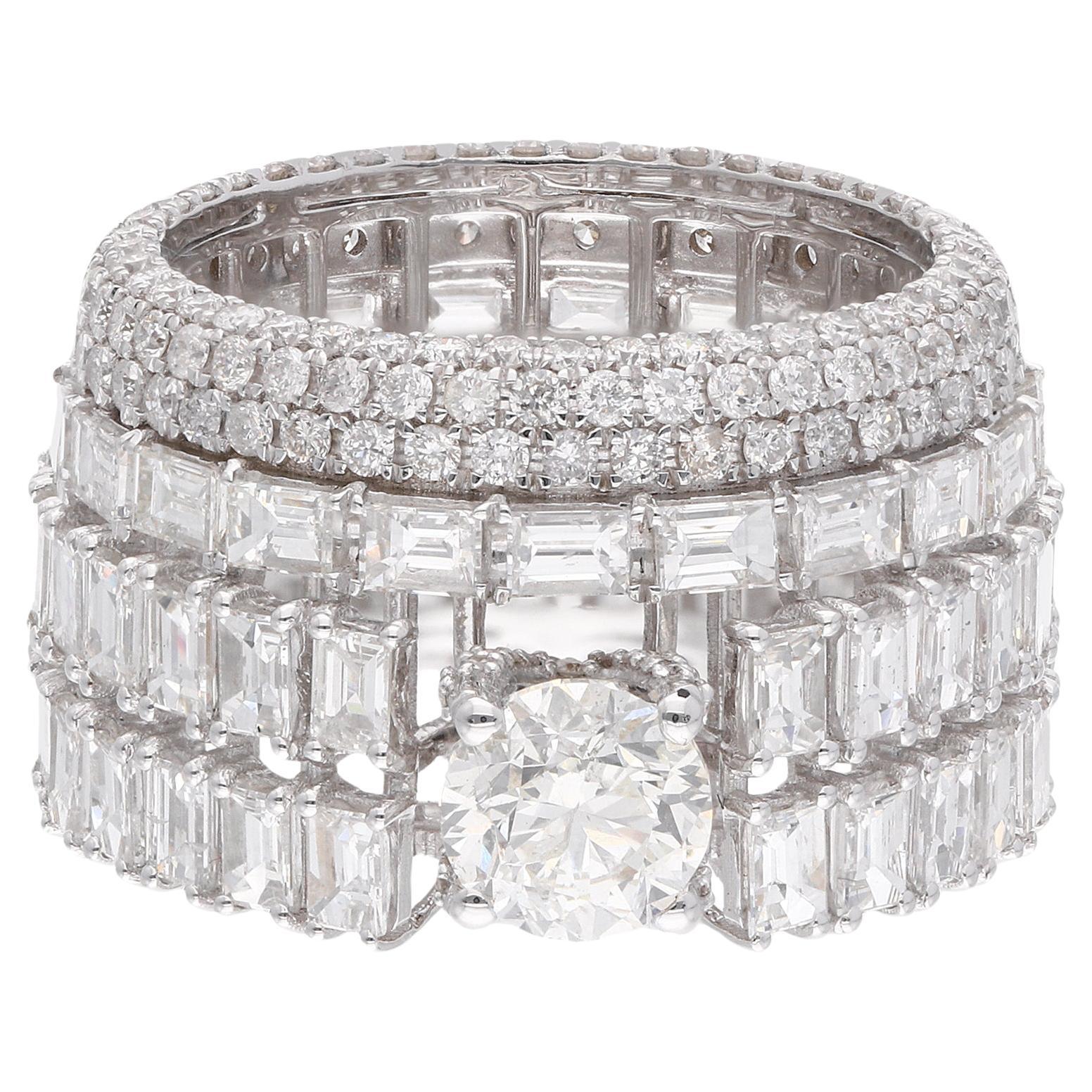 7.33 Carat H/SI Round Baguette Diamond Engagement Ring 14k White Gold Jewelry