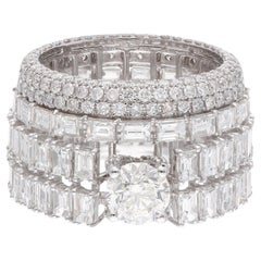 7.33 Carat H/SI Round Baguette Diamond Engagement Ring 14k White Gold Jewelry