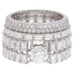 Anello di fidanzamento con diamante tondo a baguette da 7,33 carati H/SI Gioielli in oro bianco 14k