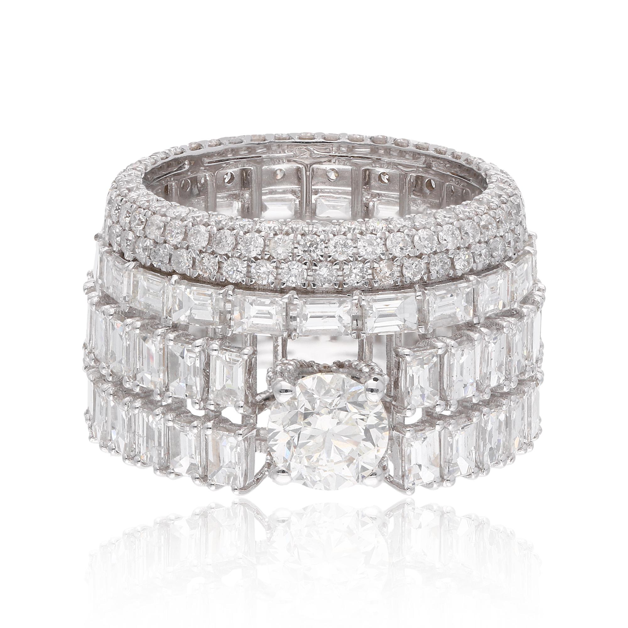 7,33 Karat H/SI Verlobungsring aus 18 Karat Weißgold mit rundem Baguette-Diamant