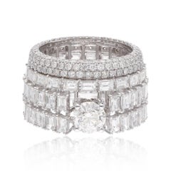 7,33 Karat H/SI Verlobungsring aus 18 Karat Weißgold mit rundem Baguette-Diamant