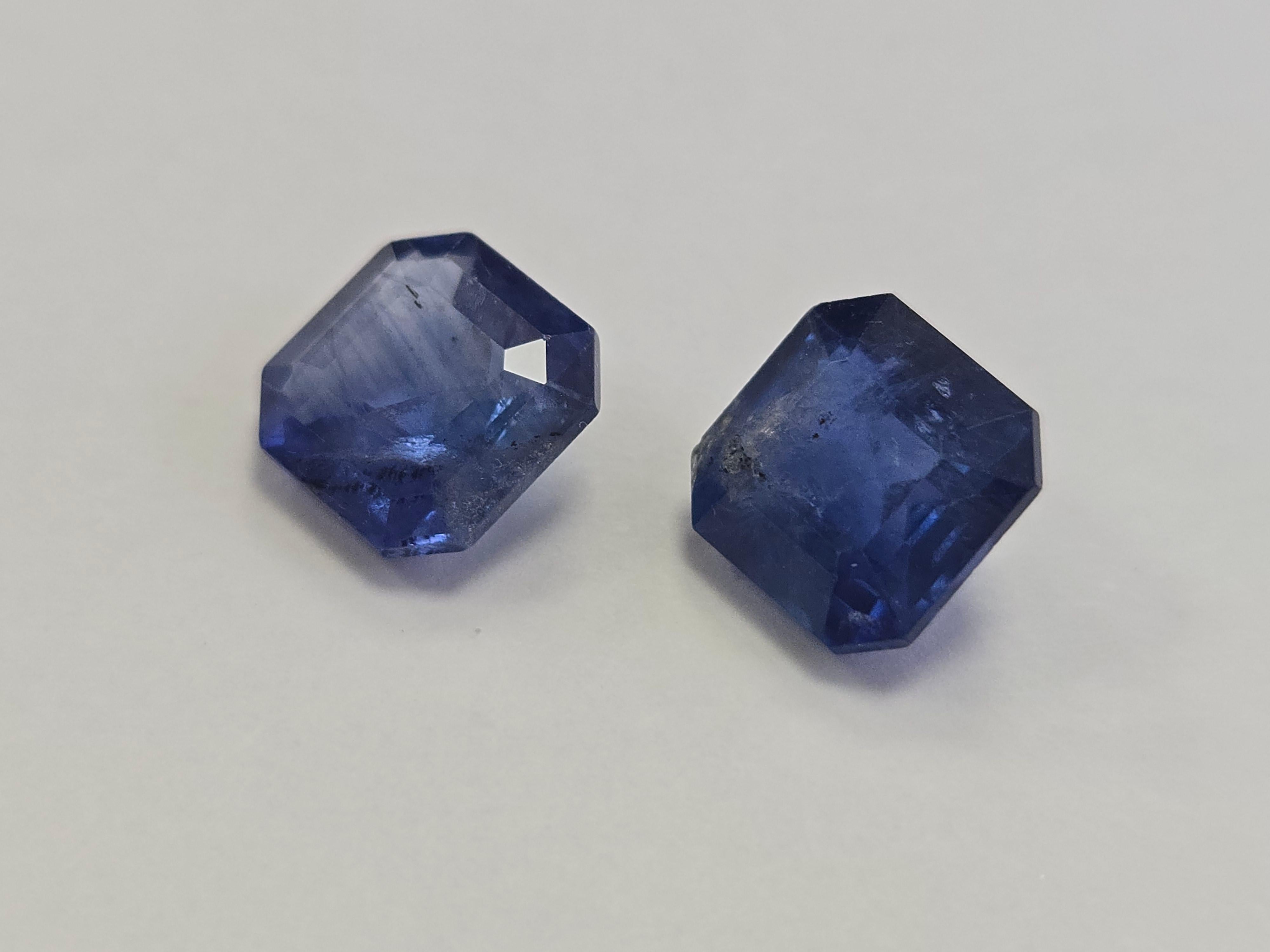Taglio Asscher Coppia di zaffiri naturali taglio Asscher da 7,33 carati in vendita