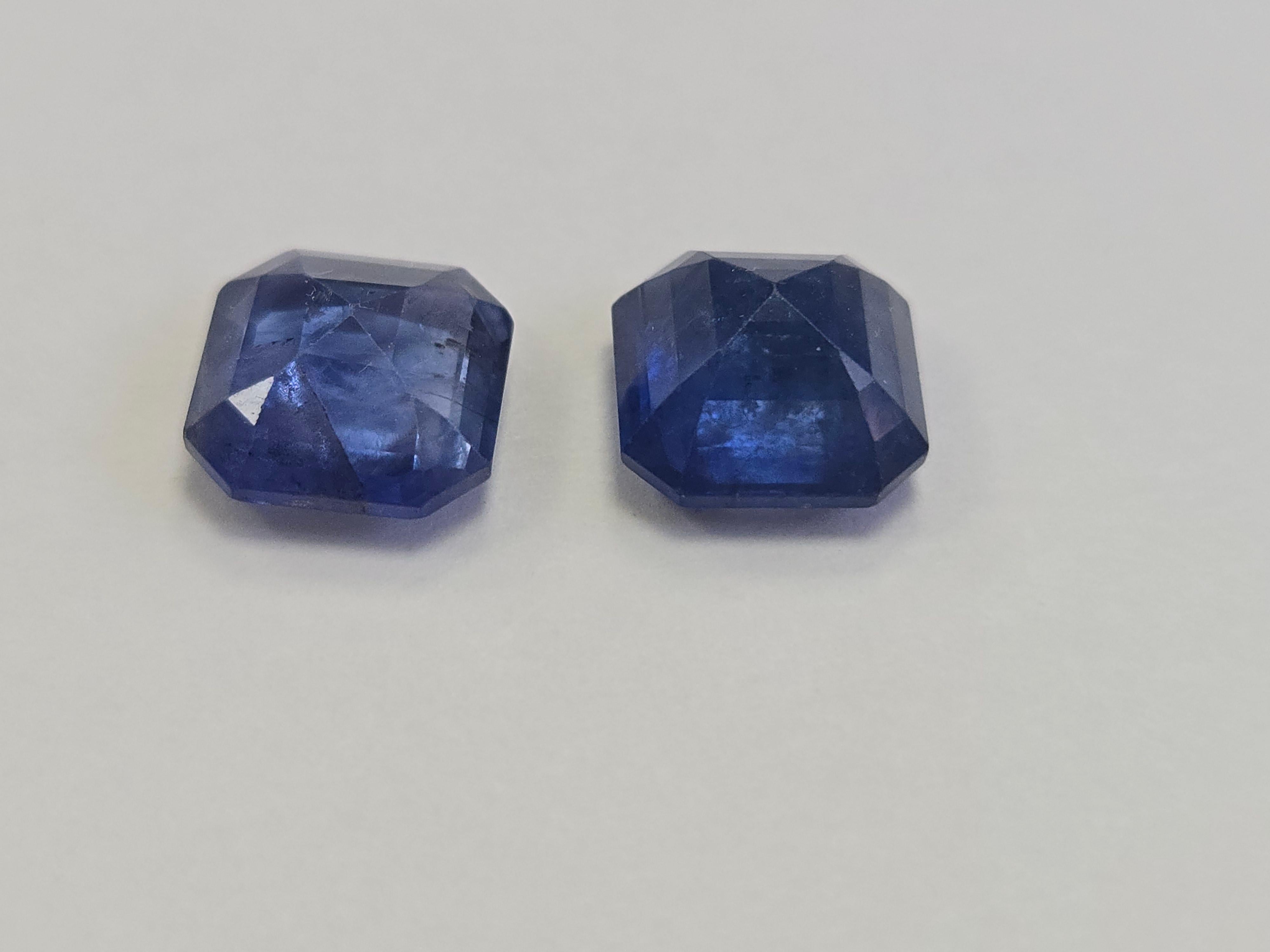 Coppia di zaffiri naturali taglio Asscher da 7,33 carati in vendita 1