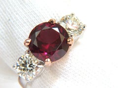 7.33 Carat Natural Vivid Red Rubellite Diamonds Ring Classic Three 14 Karat