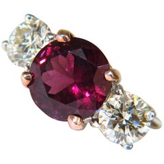 7.33 Carat Natural Vivid Red Rubellite Diamonds Ring Classic Three 14 Karat