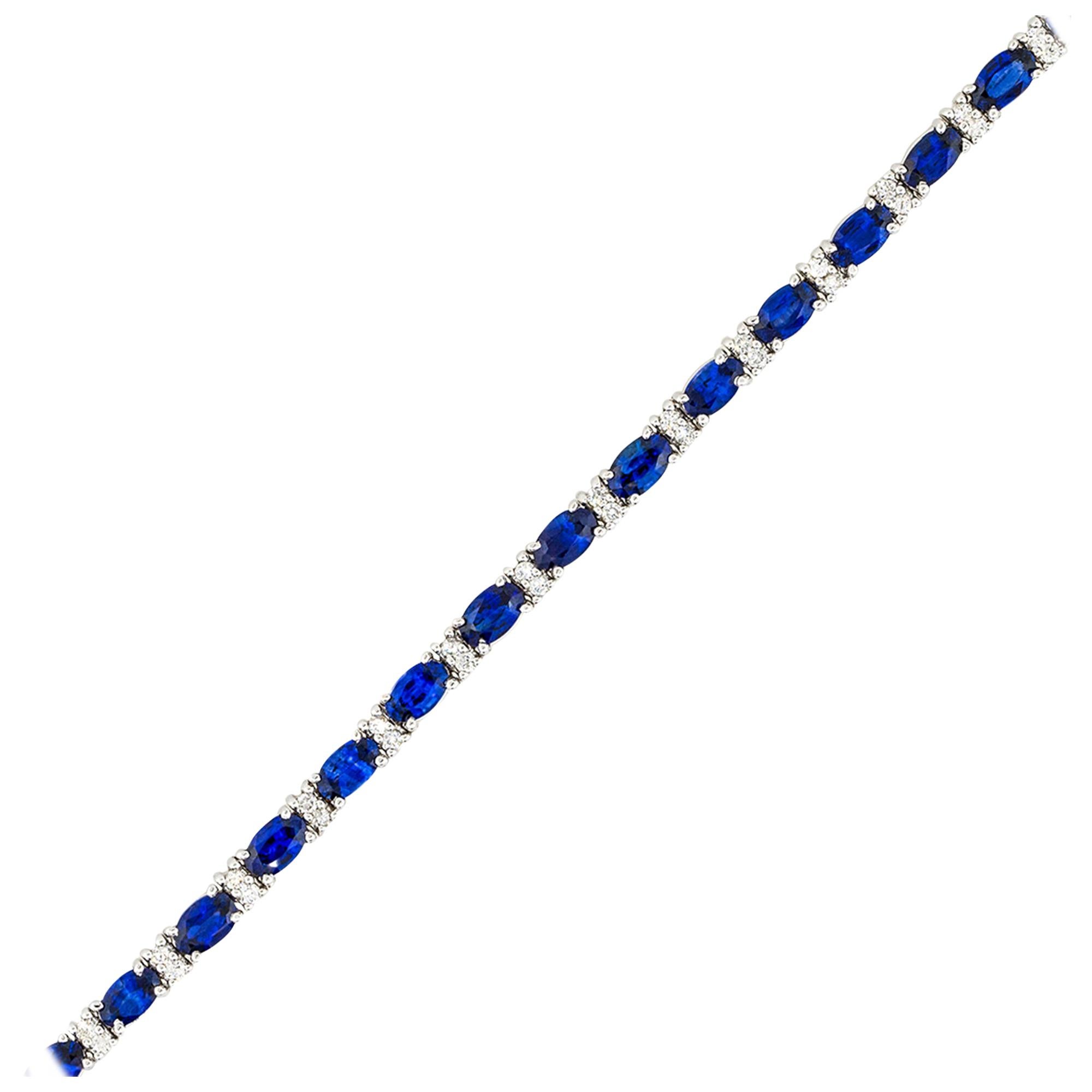 7.33 Carat Oval Sapphire Straight Bracelet with Diamonds 18 Karat in Stock