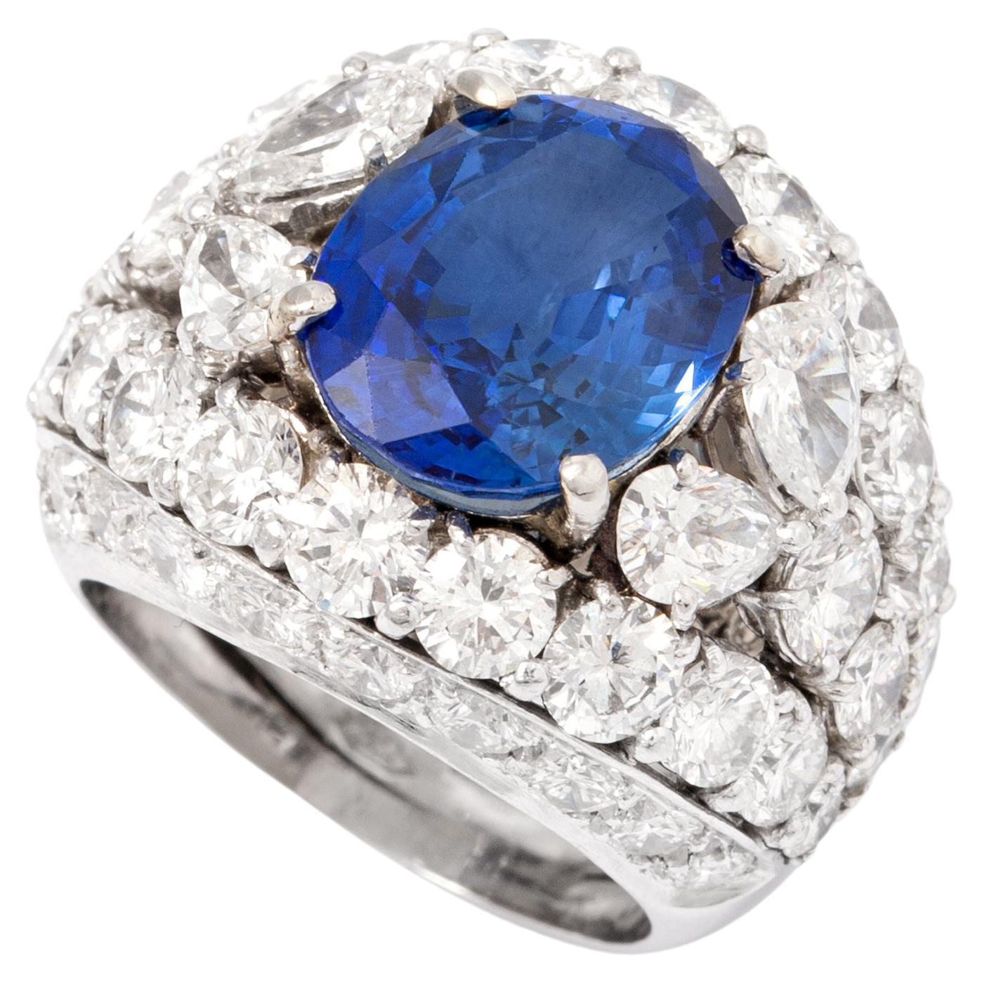 7.33 Carat Sapphire Diamond Ring For Sale