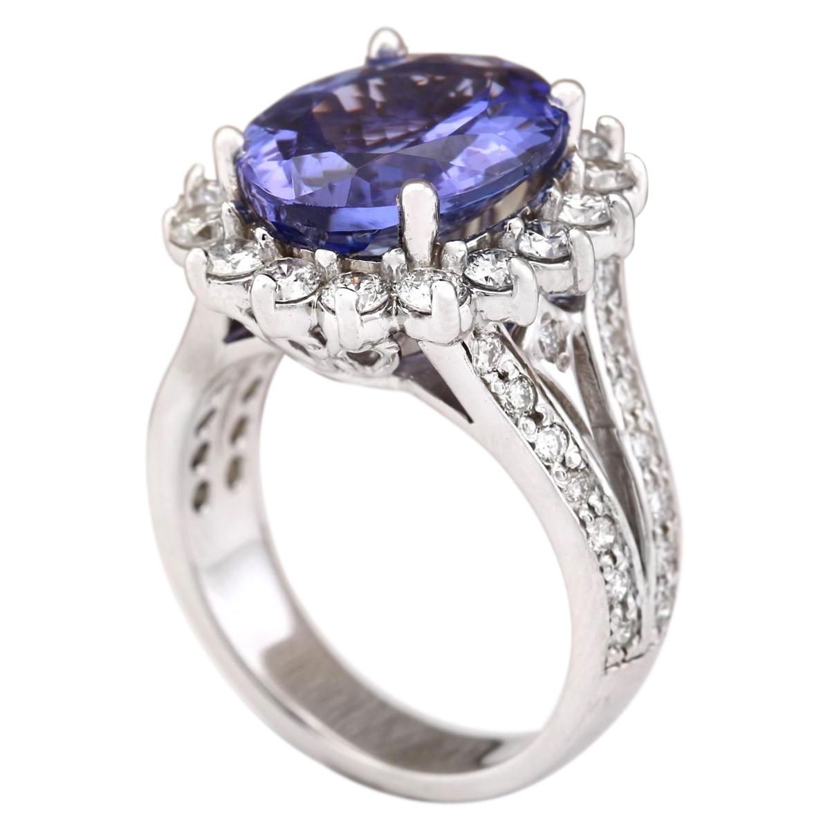 Modern Dazzling Natural Tanzanite Diamond Ring In 14 Karat White Gold  For Sale