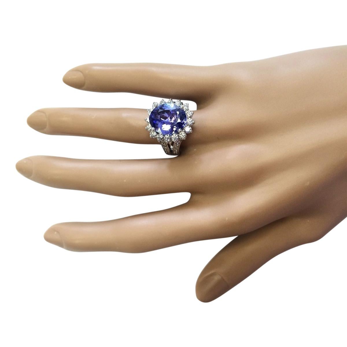 Oval Cut Dazzling Natural Tanzanite Diamond Ring In 14 Karat White Gold  For Sale