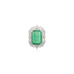 7,33 CTW Achteckiger sambischer Smaragd & Diamant Regal Cocktail Ring in 18K Weißgold