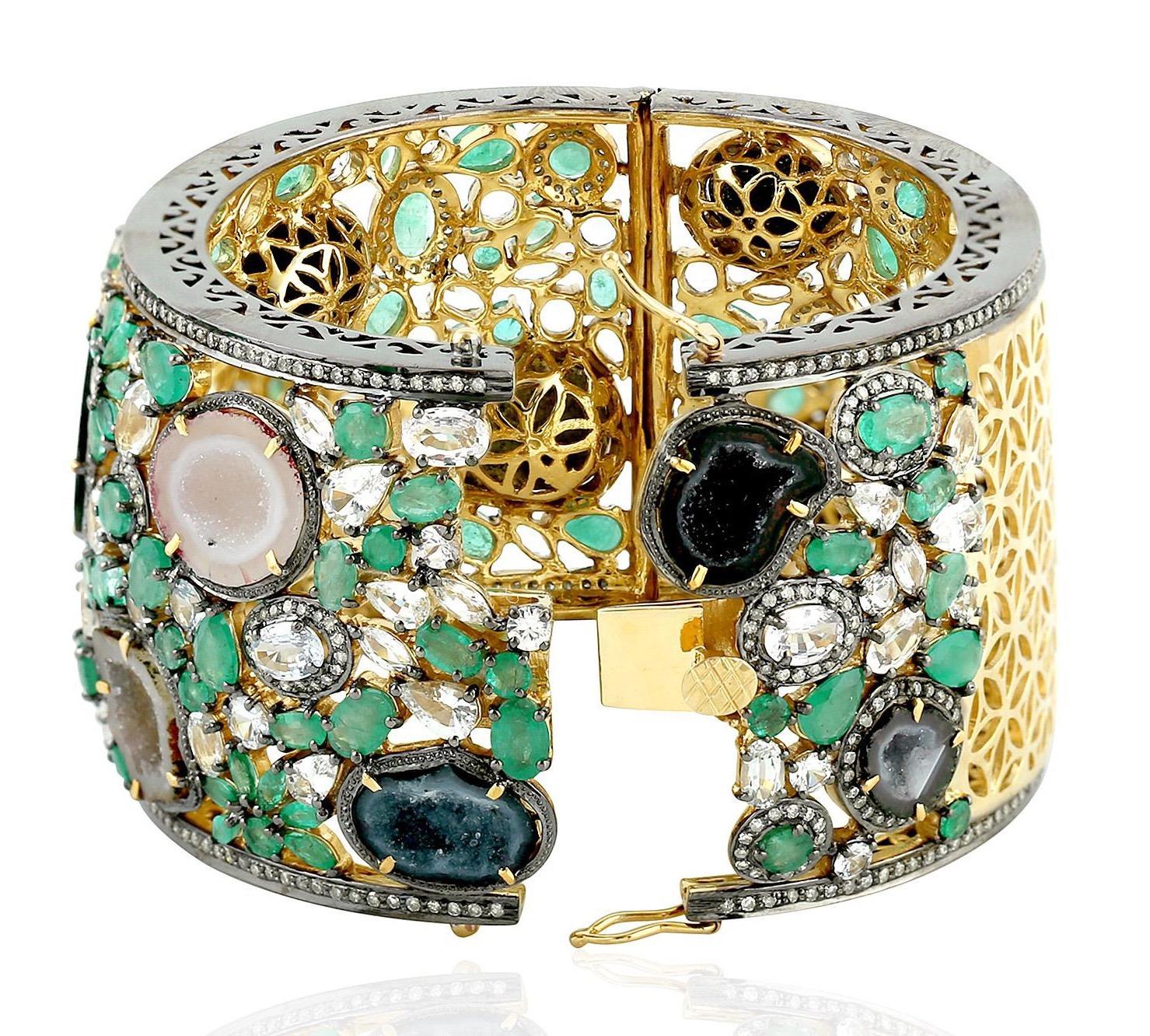 Taglio misto Bracciale geode druzy smeraldo diamante in vendita
