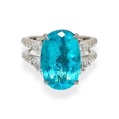 7.33ct Intense Greenish Blue Paraiba Tourmaline Ring 18K White Gold GIA Cert