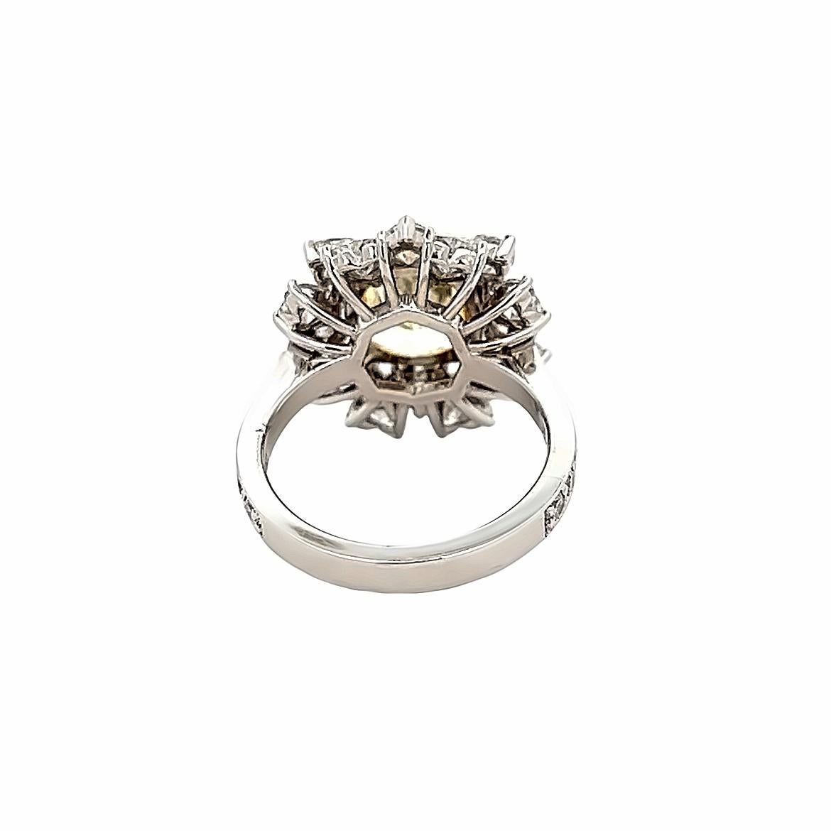 Cushion Cut 7.33CT Total Weight Cushion Modified Brilliant Natural Fancy Yellow Even Ring For Sale