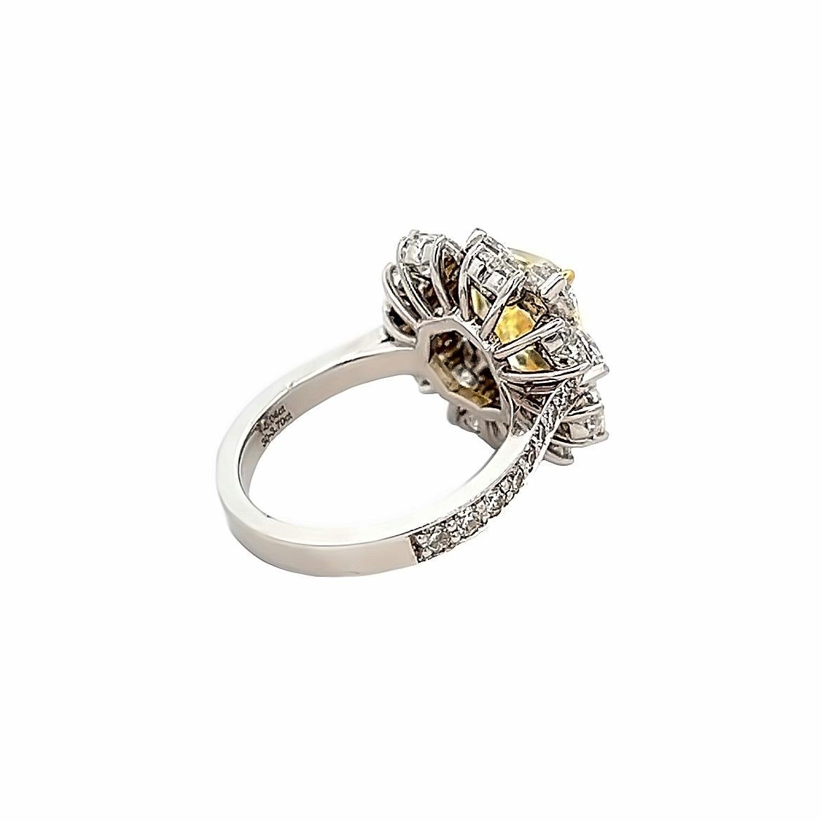 7.33CT Total Weight Cushion Modified Brilliant Natural Fancy Yellow Even Ring In New Condition For Sale In New York, NY