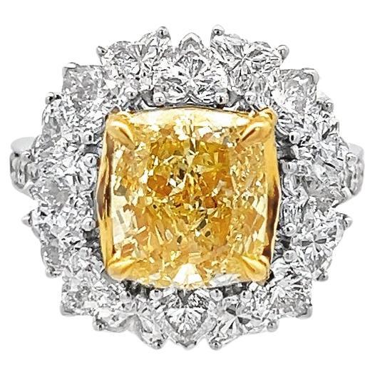 7.33CT Total Weight Cushion Modified Brilliant Natural Fancy Yellow Even Ring For Sale