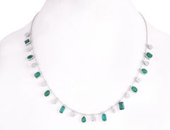 7.34 Carat Emerald & Diamond Chain Necklace in 18k White Gold