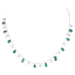 Used  7.34 Carat Emerald & Diamond Chain Necklace in 18k White Gold