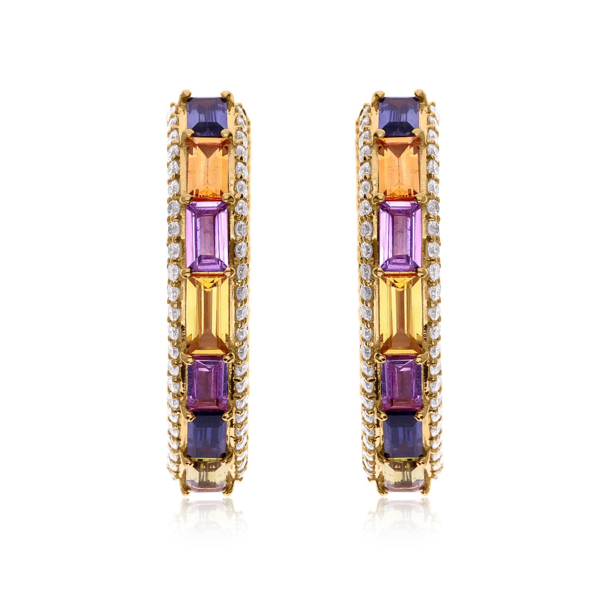 Cast from 18-karat gold, these exquisite earrings are handset with 7.34 carats multi sapphire and 3.62 carats of sparkling diamonds.

FOLLOW SPECTRUM JEWELS storefront to view the latest collection & exclusive pieces. Spectrum Jewels is proudly