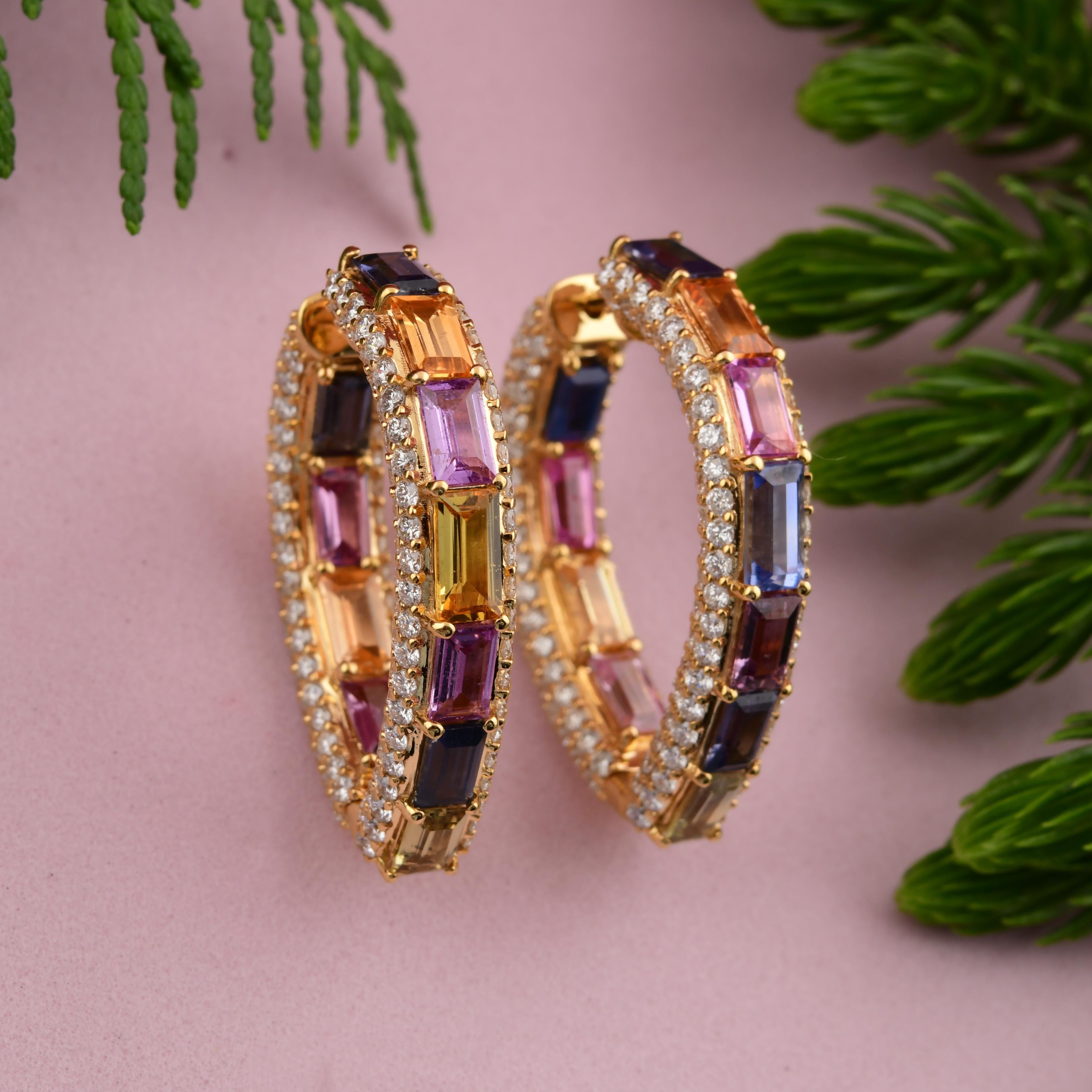 7.34 Carat Multi Sapphire 3.62 Carat SI/H Diamond Earrings 18 Karat Yellow Gold In New Condition For Sale In Diera, Dubai