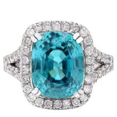 Natural Zircon Diamond Ring In 14 Karat Solid White Gold