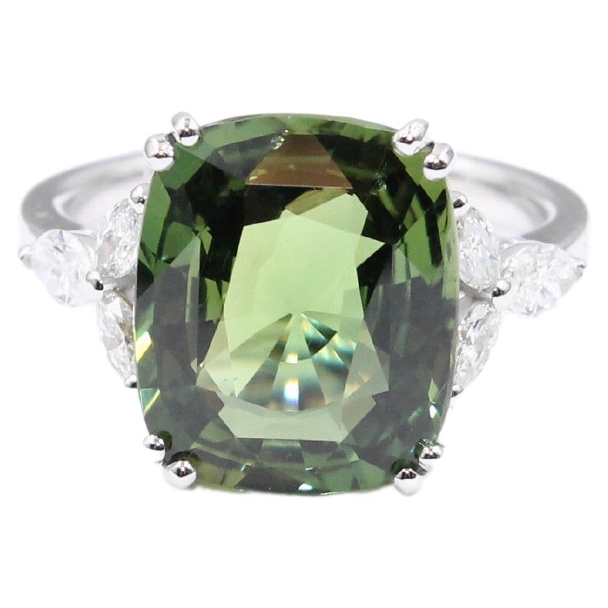 7.34 Carats Green Sapphire and Diamond Ring