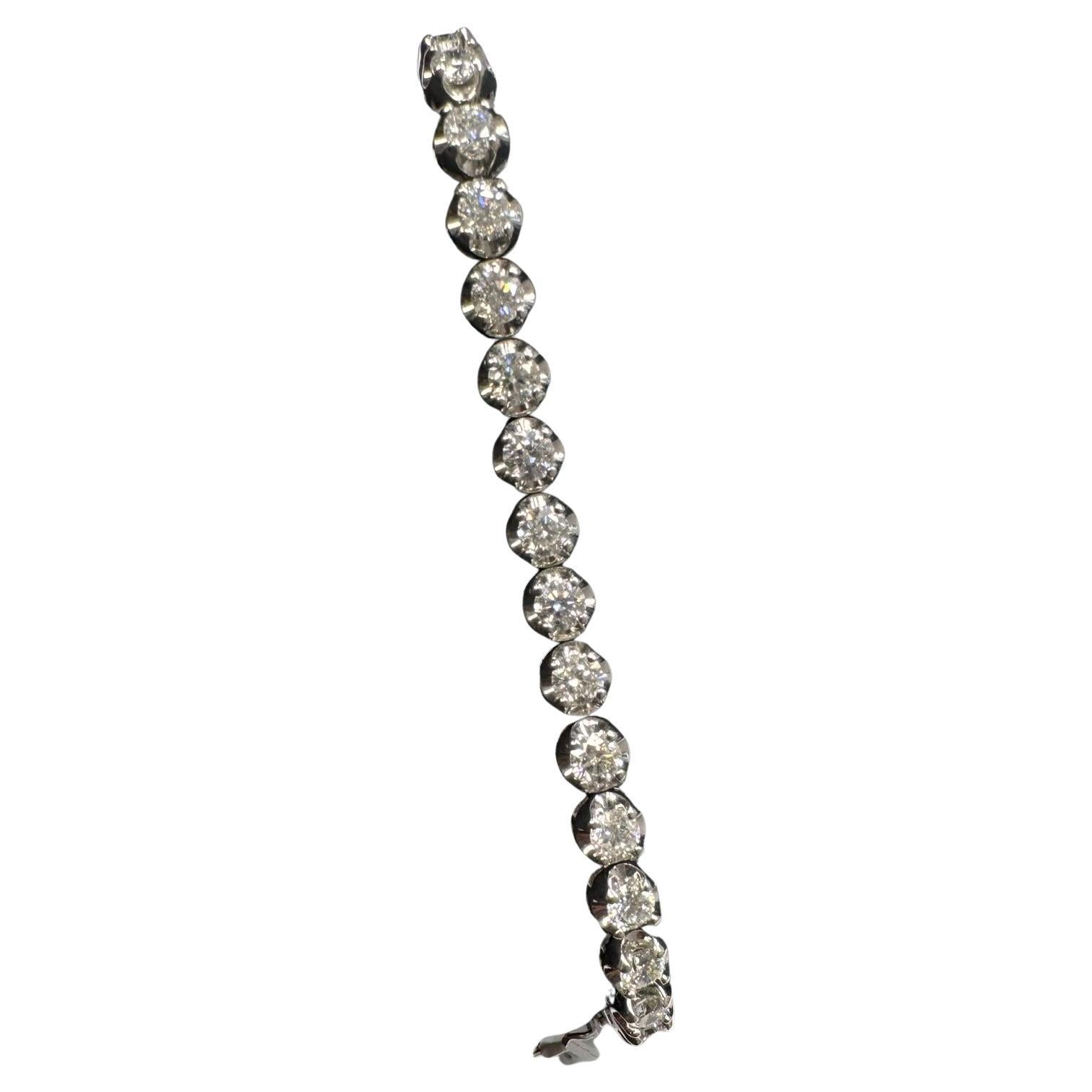 7.34 Carats Natural Diamond Tennis Bracelet 7 Inch 14K White Gold Illusion Set For Sale