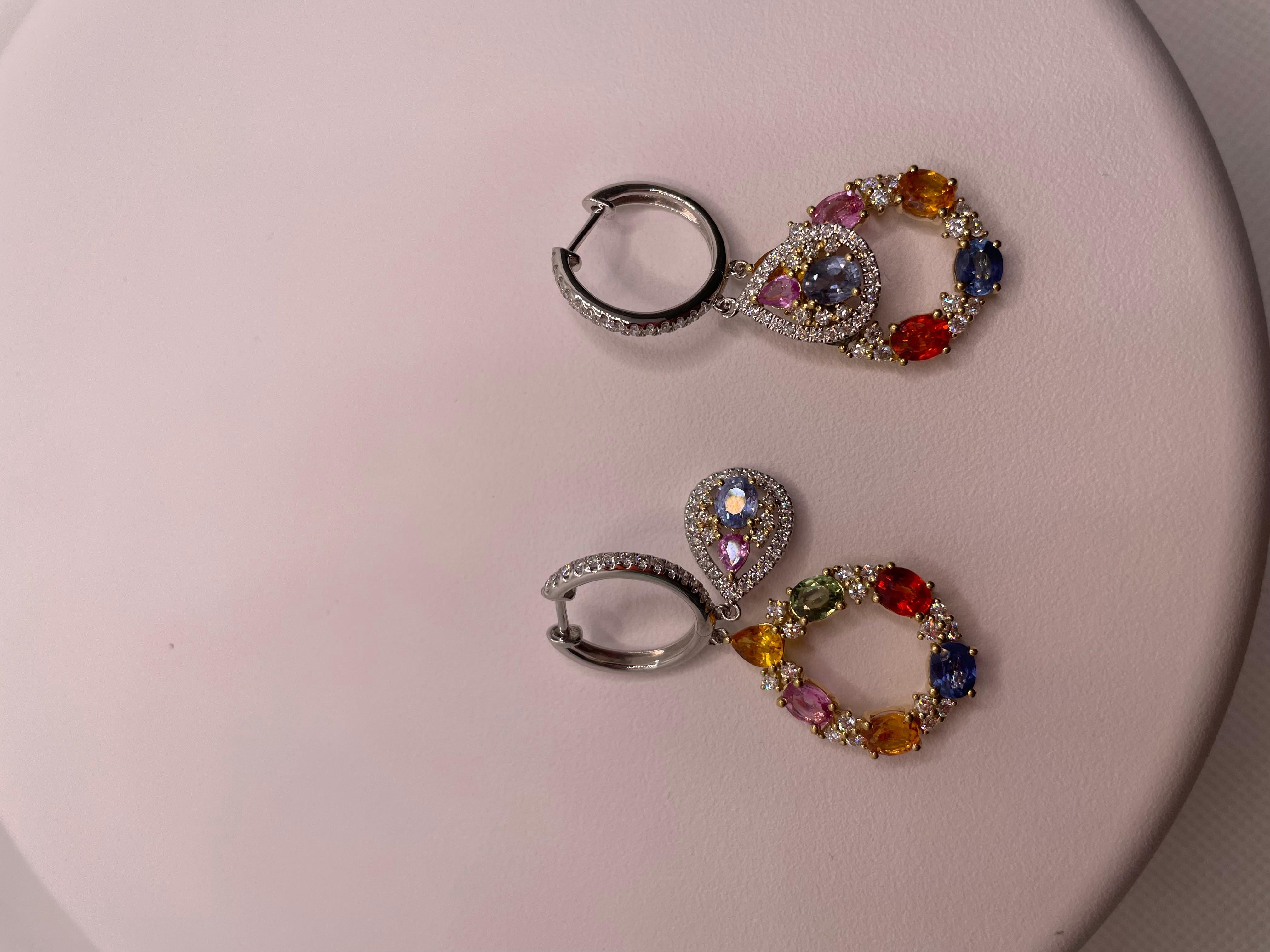 7.34 Cts Multi-Sapphire and Diamond Double Dangle Earring For Sale 2