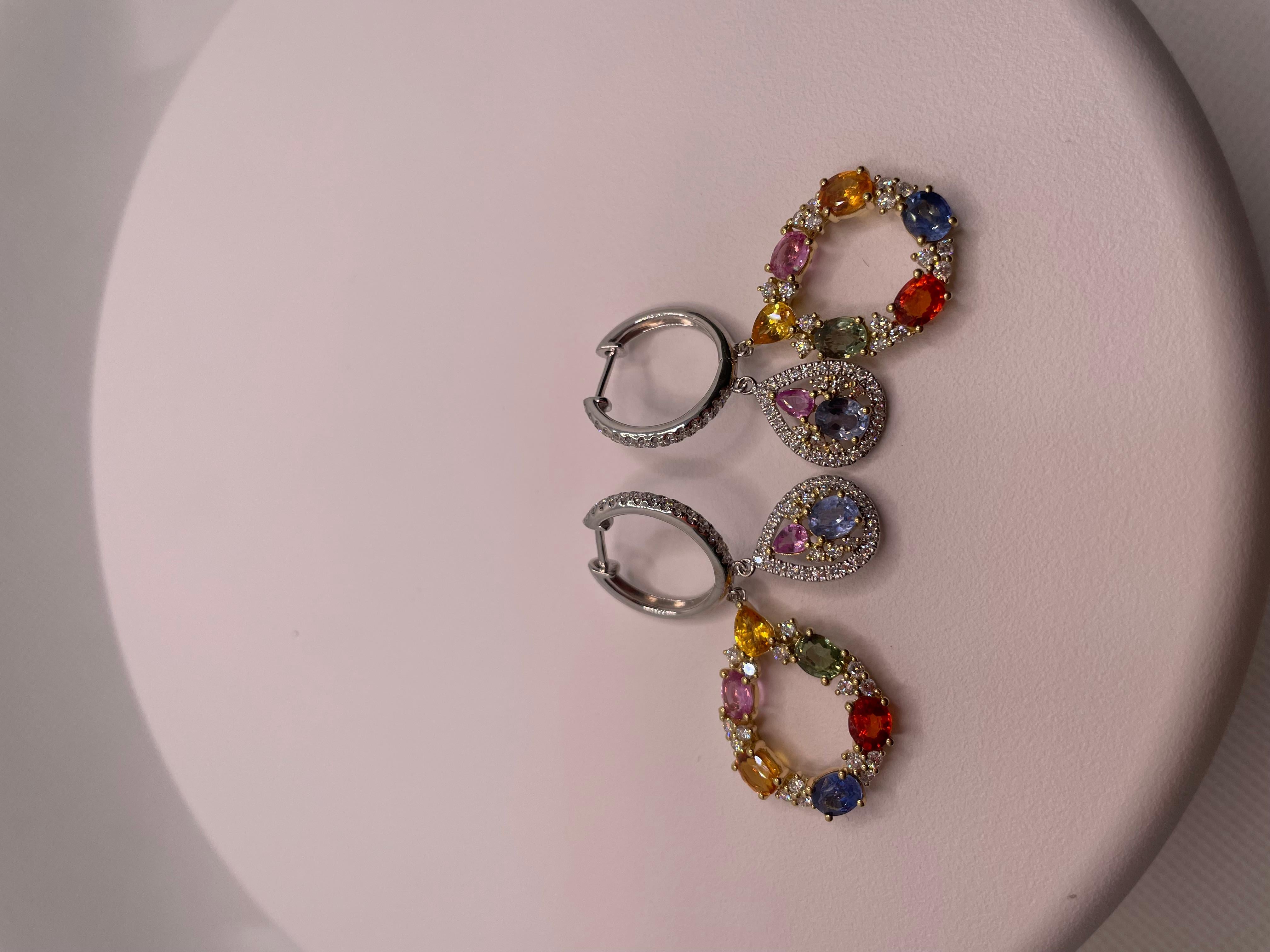 7.34 Cts Multi-Sapphire and Diamond Double Dangle Earring For Sale 3