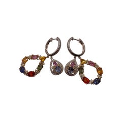 Boucle d'oreille double à double saphir et diamant de 7,34 cts